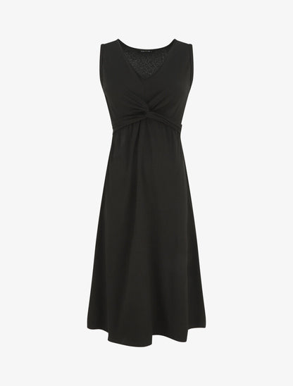 Robe longue unie à col V - Noir - 1