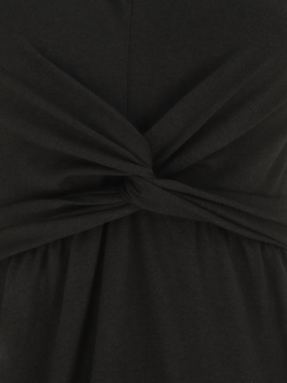 Robe longue unie à col V - Noir - 3