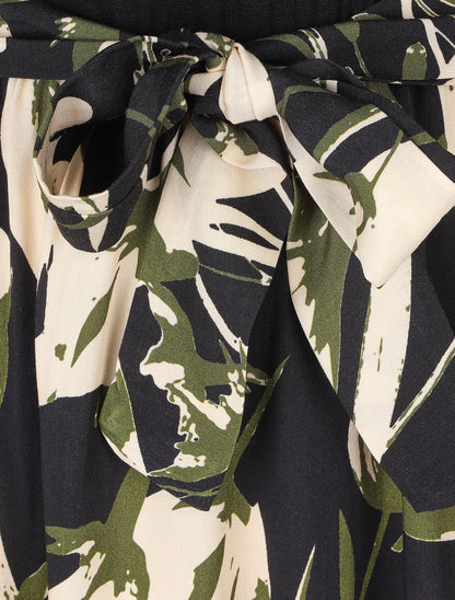 Robe évasée bi-matière imprimé graphique - Noir - 3