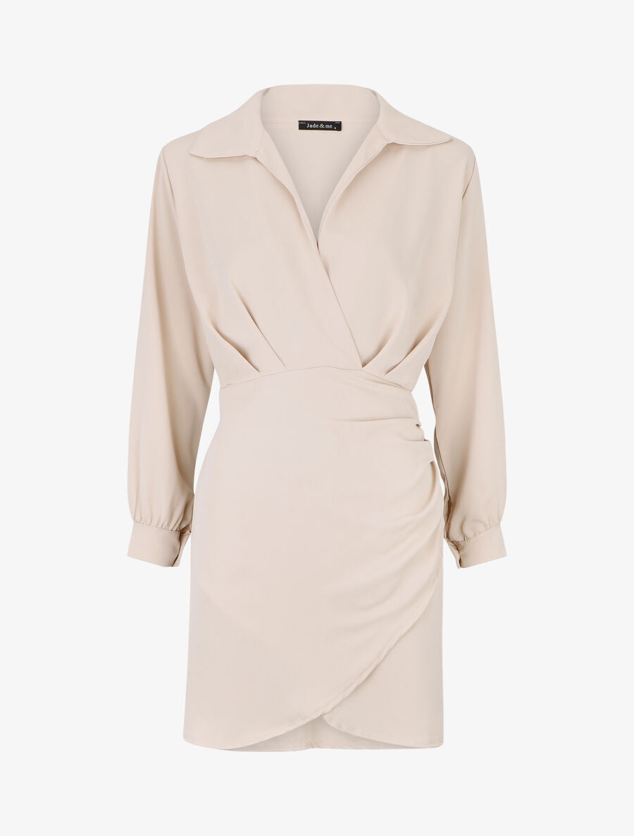 Robe courte élastiquée - Beige - 1