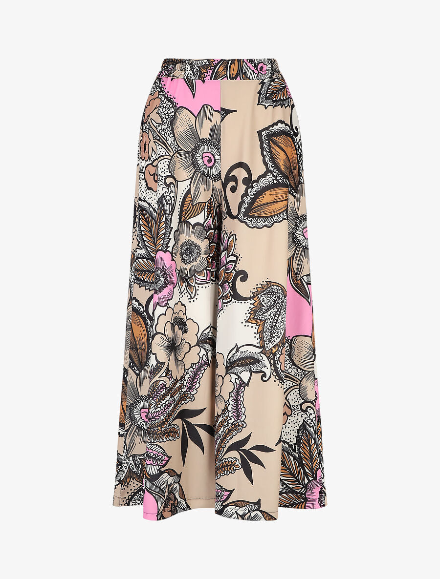 Pantalon ample fluide à imprimé fleuri - Beige - 1