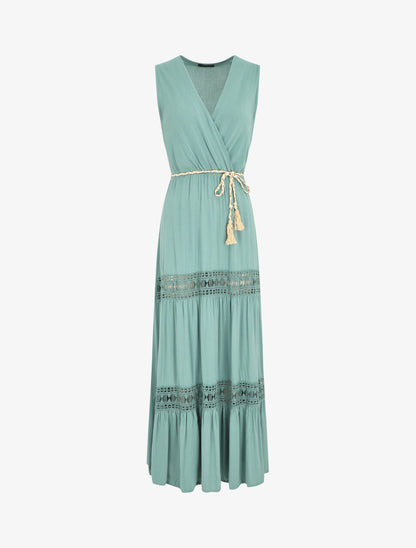 Robe longue unie à col cache-coeur - Vert d&