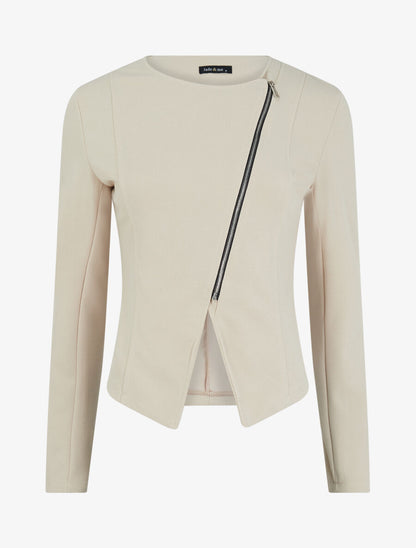 Veste courte à bord fendu asymétrique - Beige - 4