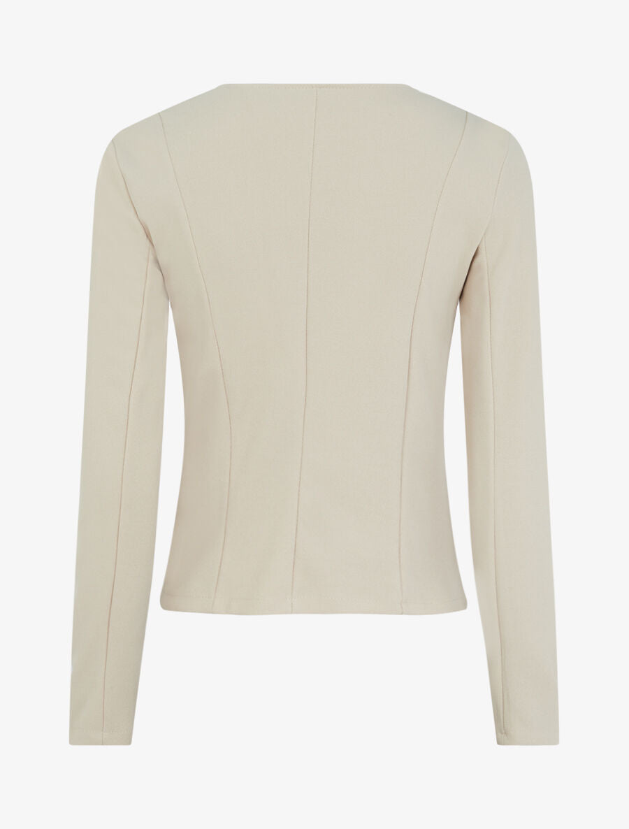 Veste courte à bord fendu asymétrique - Beige - 2