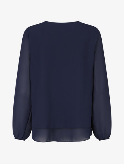 Blouse unie avec lacets - Marine - 2