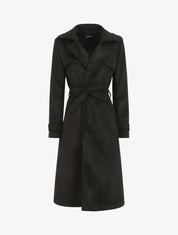 Trench long uni en suédine - Noir - 1