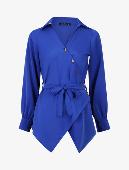 Blouse cache-coeur à base asymétrique - Bleu roi - 1