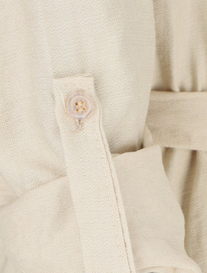Tunique unie à manches retroussables - Beige - 3