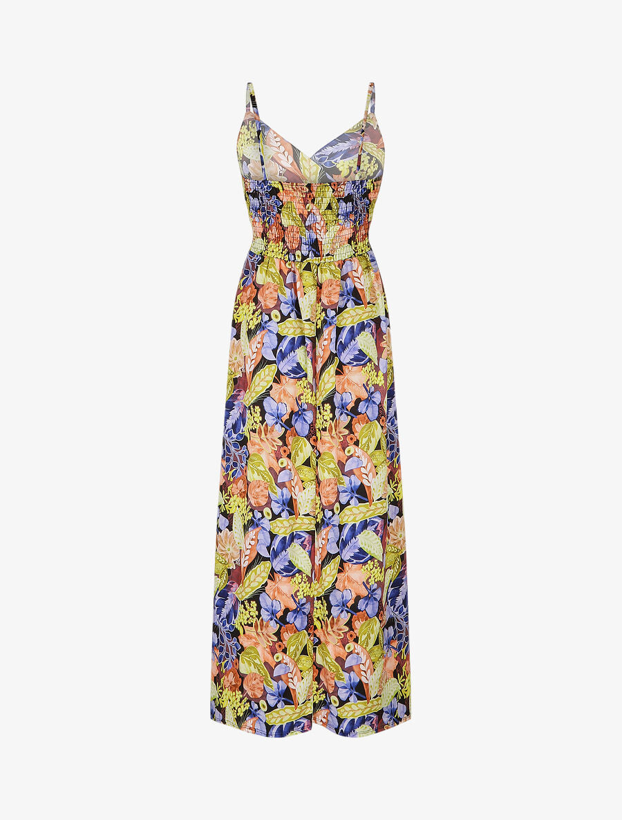 Robe longue imprimé fleuri à taille élastiquée - Noir - 2