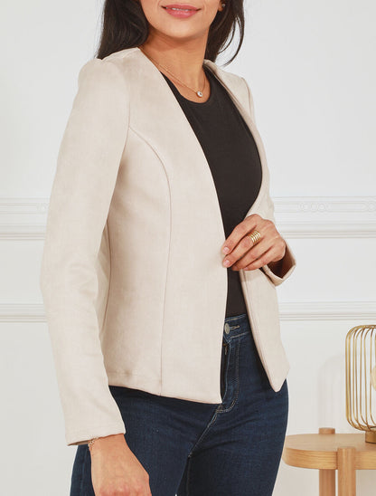 Blazer uni en suédine - Beige - 4