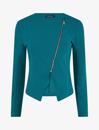 Veste courte à bord fendu asymétrique - Bleu canard - 4