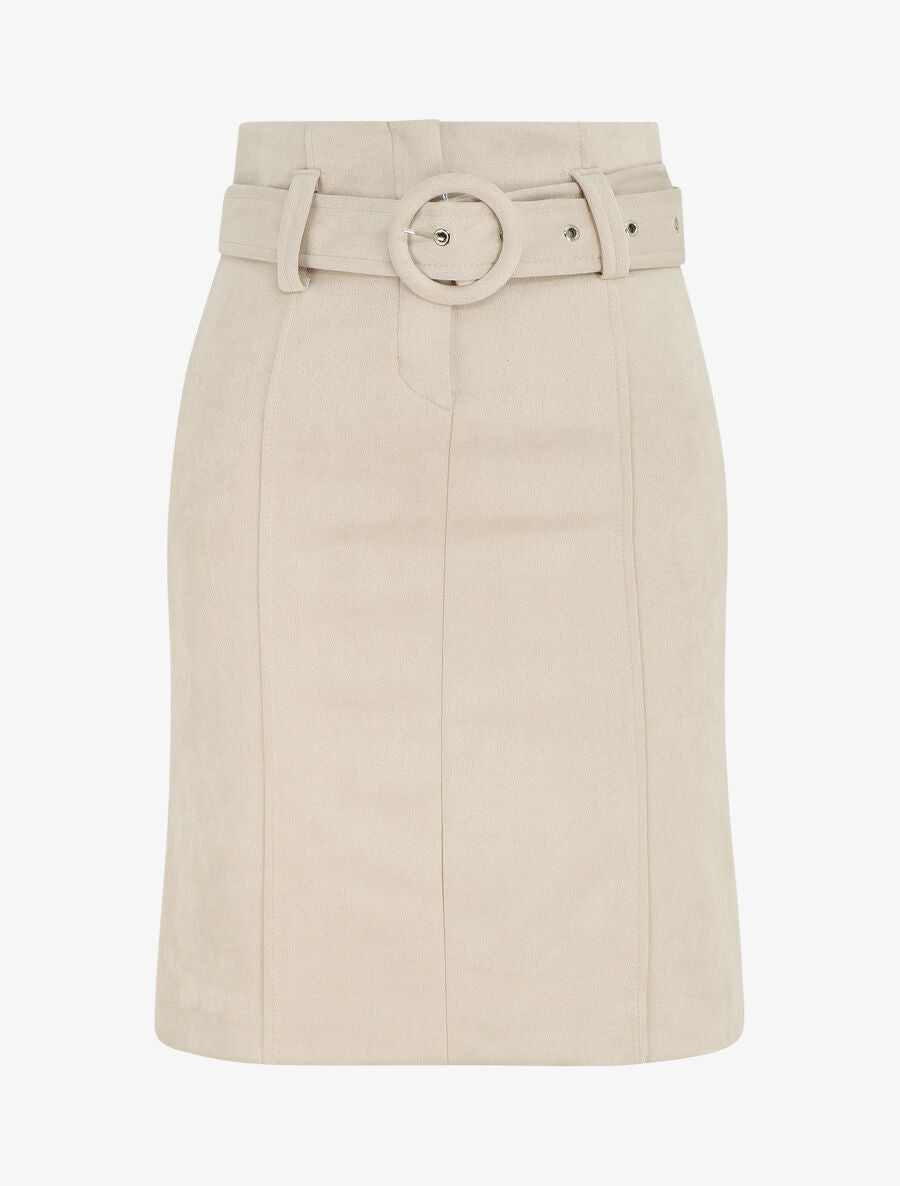 Jupe courte droite en suédine - Beige - 5