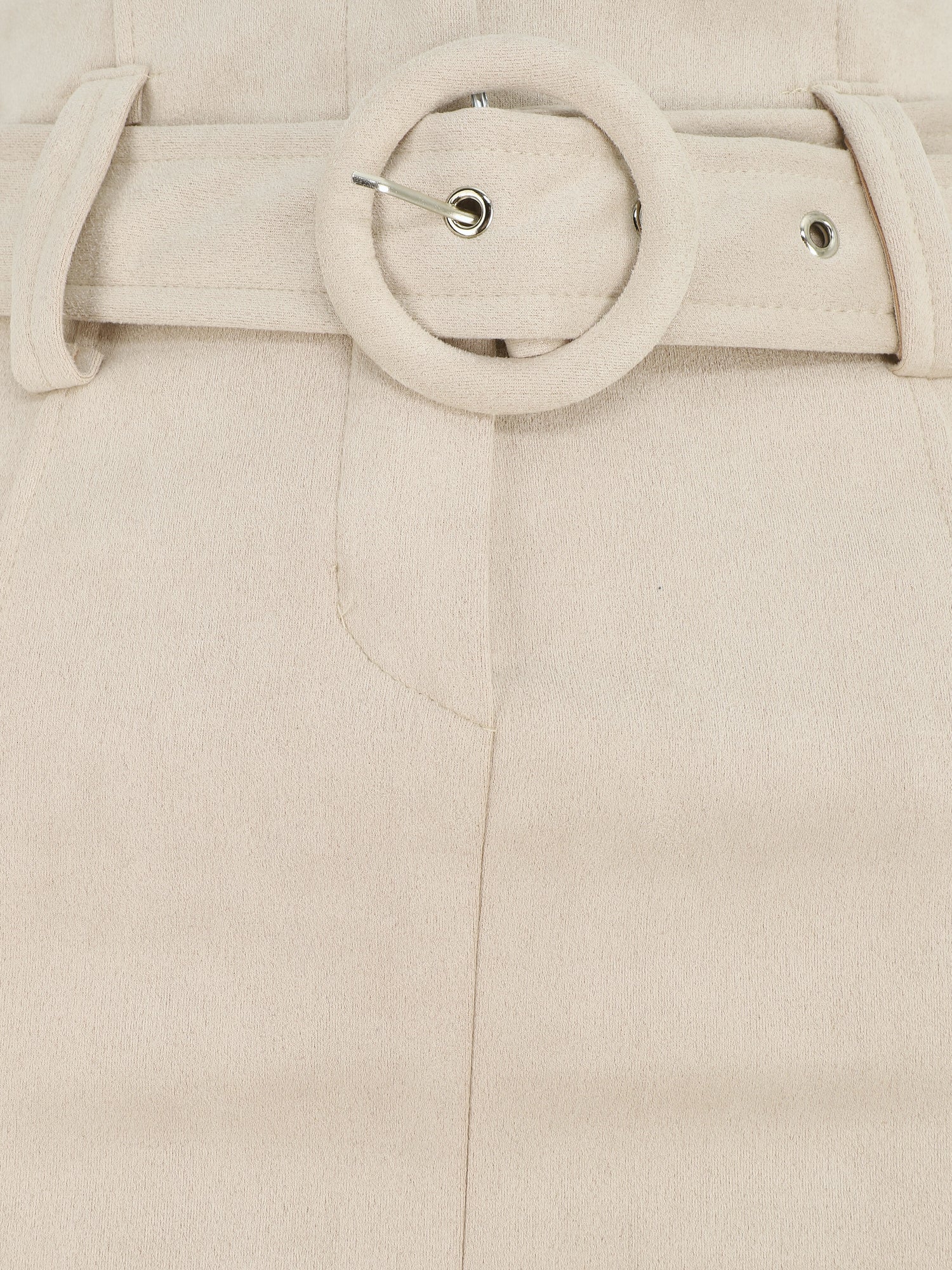 Jupe courte droite en suédine - Beige - 3