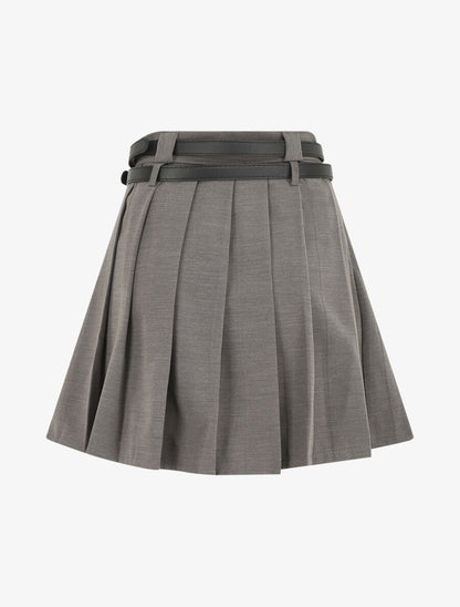 Jupe unie plissée et double passants - Gris - 2