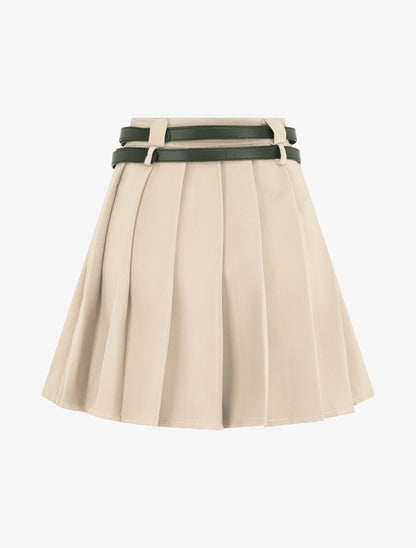 Jupe unie plissée et double passants - Beige - 2