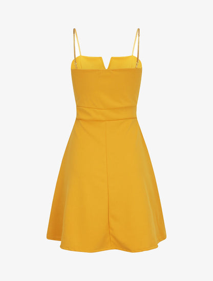Robe courte coupe patineuse à buste fendu - Jaune - 2
