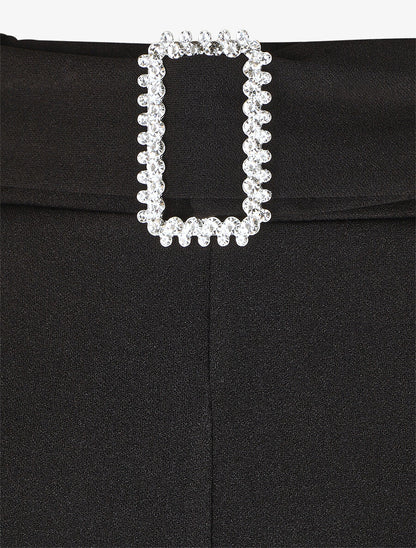 Pantalon long ample à détail bijoux - Noir - 3