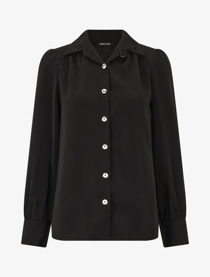 Blouse unie à manches longues - Noir - 1