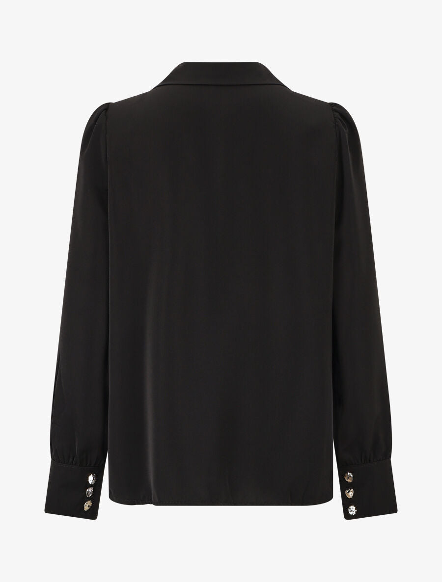 Blouse unie à manches longues - Noir - 2