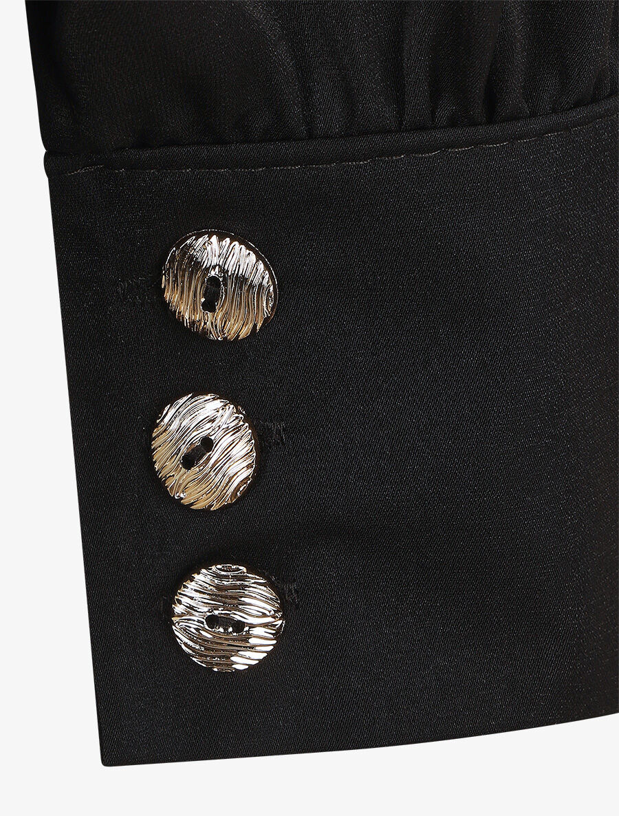 Blouse unie à manches longues - Noir - 3