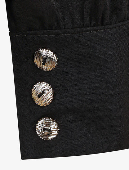 Blouse unie à manches longues - Noir - 3