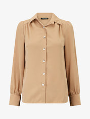 Blouse unie à manches longues - Beige - 5