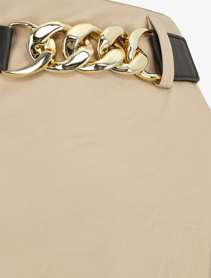 Jupe en simili effet portefeuille - Beige - 3
