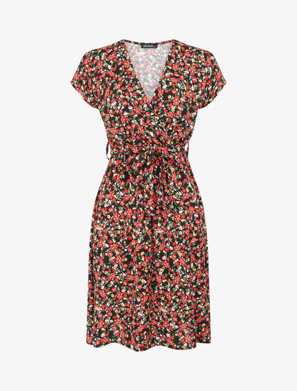 Robe fleurie à col cache-coeur - Noir - 4