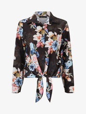 Blouse à nouer imprimé fleuri - Noir - 1