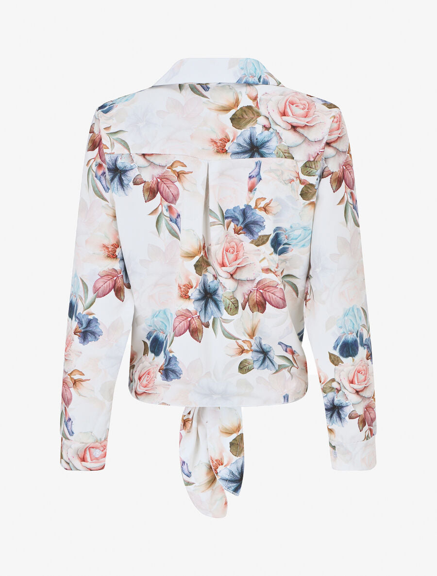 Blouse à nouer imprimé fleuri - Blanc - 2