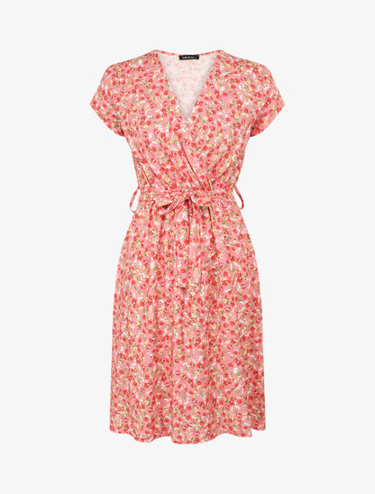 Robe fleurie à col cache-coeur - Rose - 1