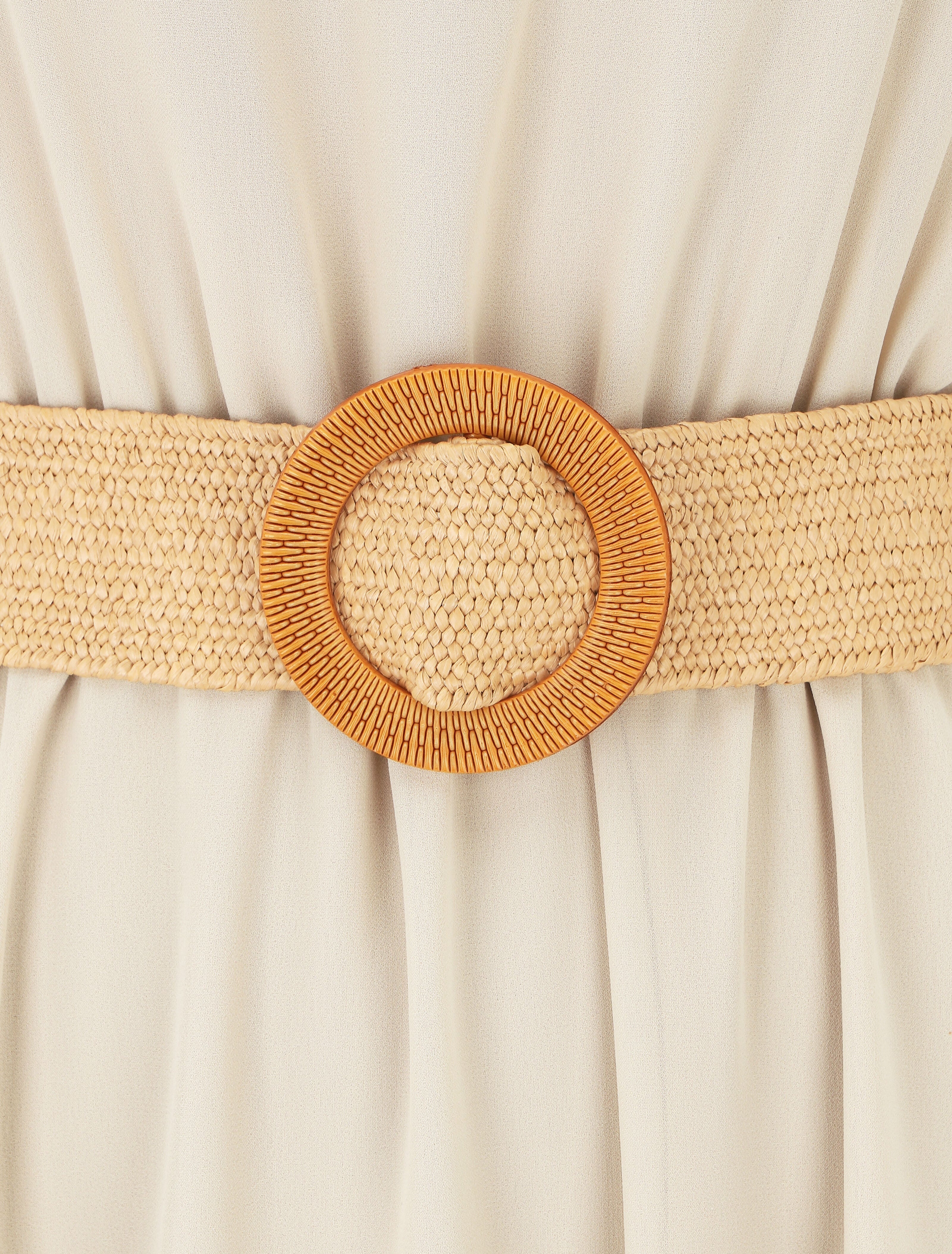 Robe longue unie à taille élastiquée - Beige - 3