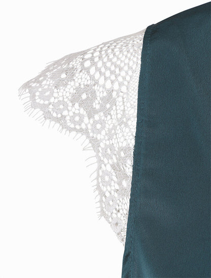 Top à col V en dentelle - Bleu canard - 3