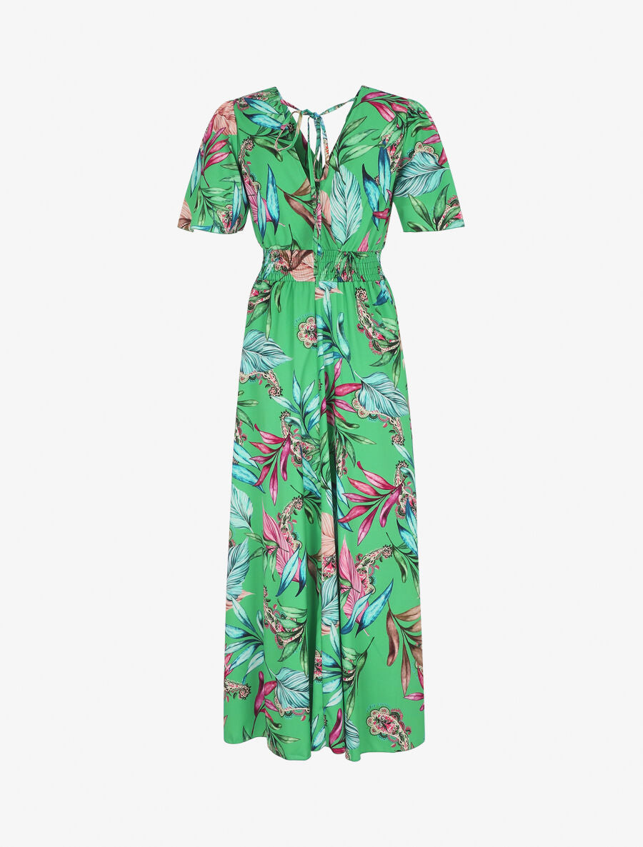 Robe longue imprimé fleuri à manches courtes - Vert - 2