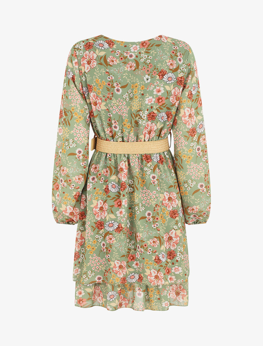 Robe imprimé fleuri à taille élastiquée - Kaki - 2