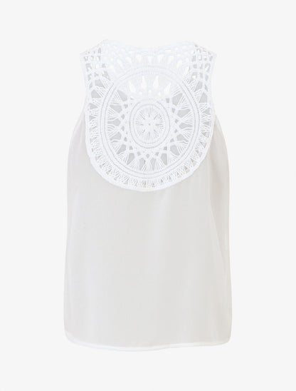 Top uni sans manches dos en crochet - Blanc - 2