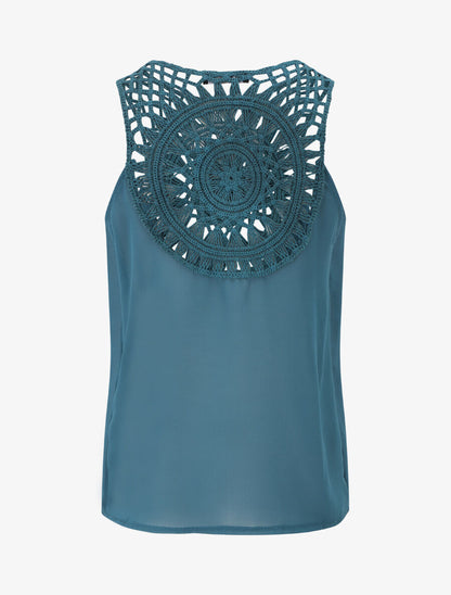 Top uni sans manches dos en crochet - Bleu canard - 2