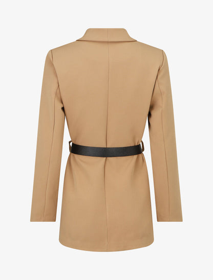 Blazer long ceinturé - Camel - 2
