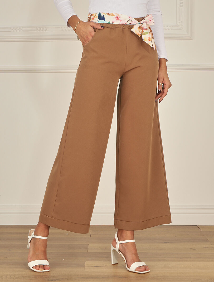 Pantalon ample à taille élastiquée - Camel - 4