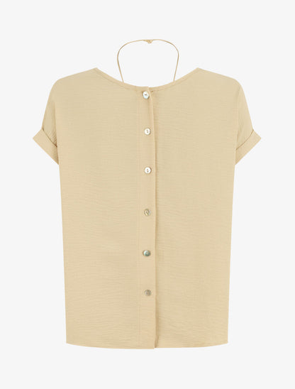 Top uni boutonné dos - Beige - 2