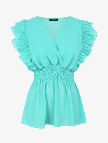 Top en voile à épaules volantées - Turquoise - 4