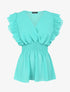 Top en voile à épaules volantées - Turquoise - 4