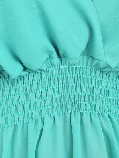 Top en voile à épaules volantées - Turquoise - 3