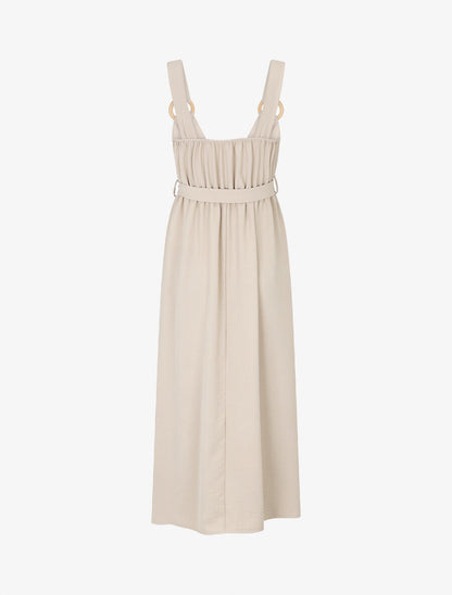 Robe longue élastiquée à bretelles avec anneaux - Beige - 2