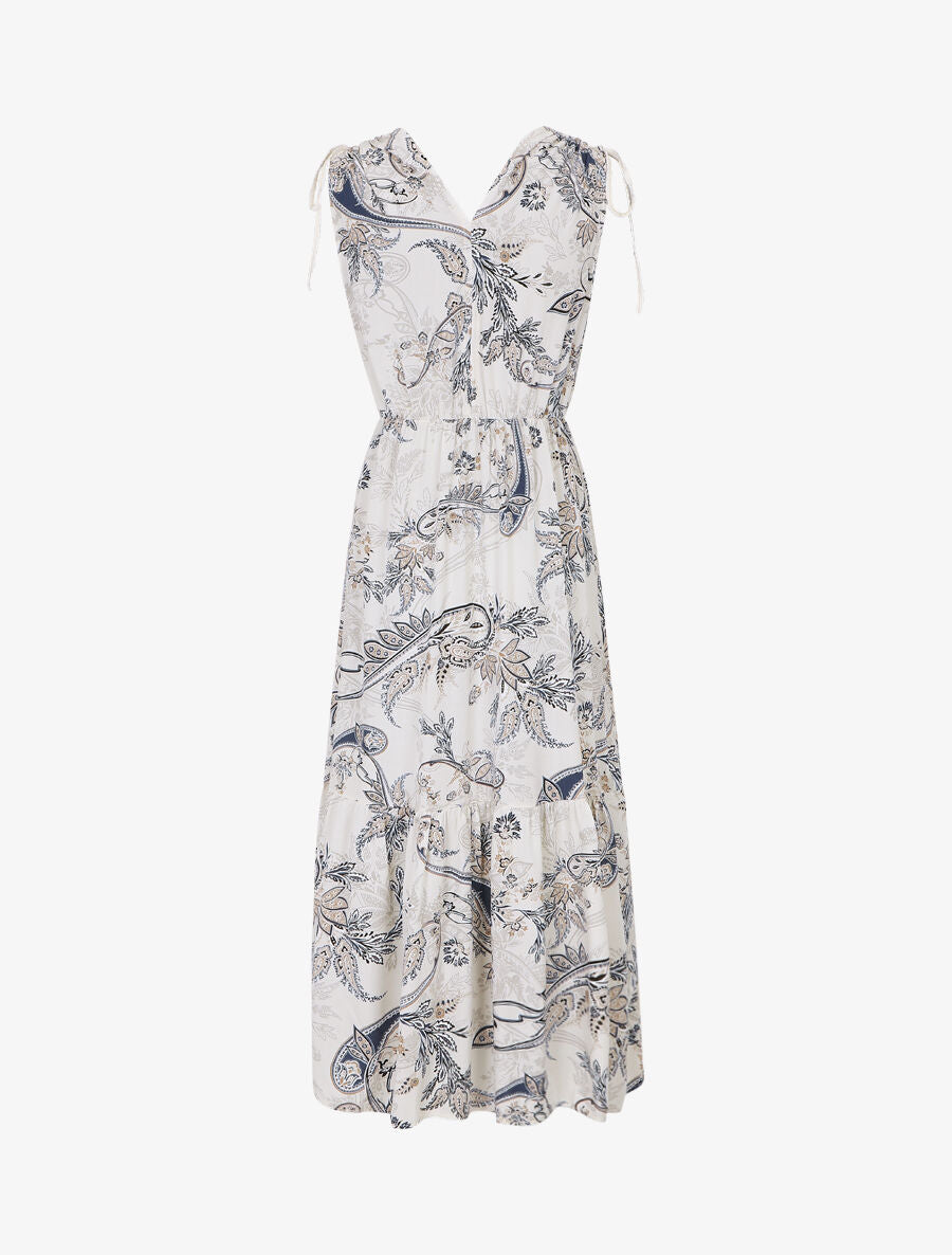 Robe longue élastiquée à imprimé foulard - Crème - 2
