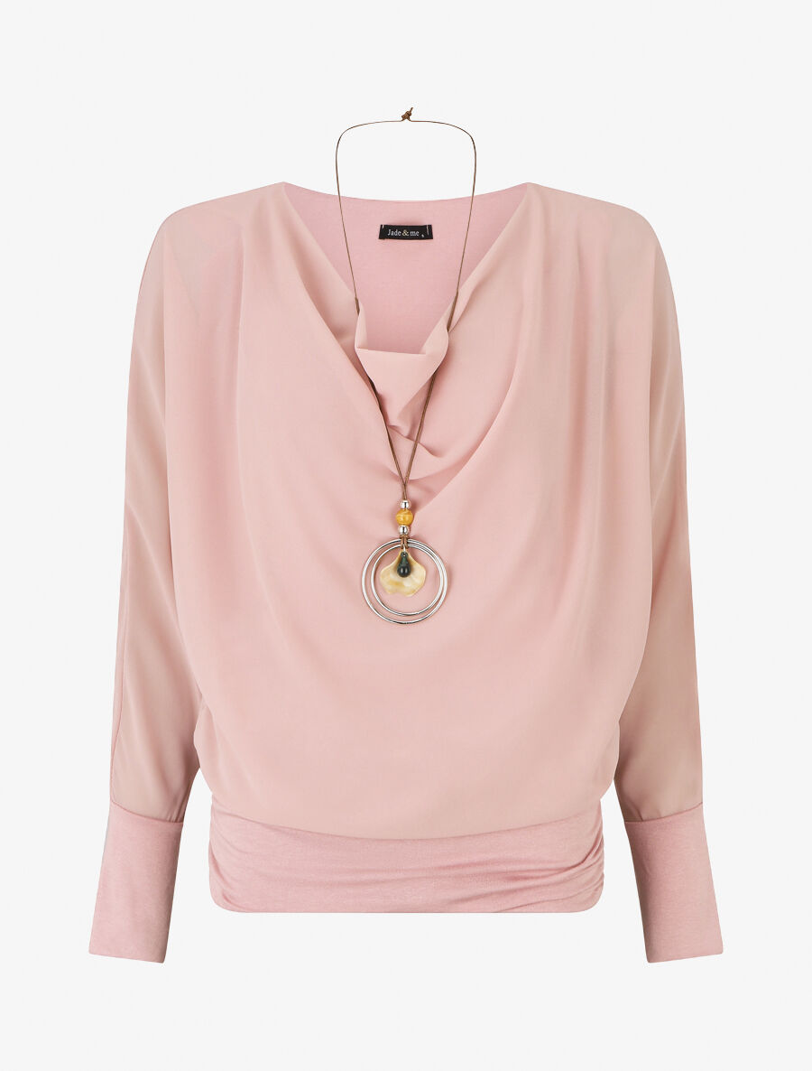 Blouse en voile à bords froncés - Rose - 1