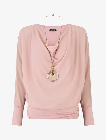 Blouse en voile à bords froncés - Rose - 1