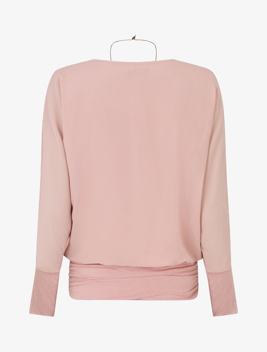 Blouse en voile à bords froncés - Rose - 2