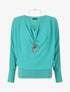 Blouse en voile à bords froncés - Turquoise - 1