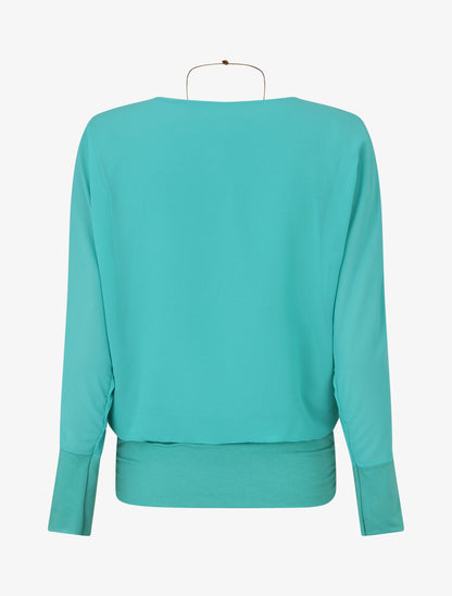 Blouse en voile à bords froncés - Turquoise - 2